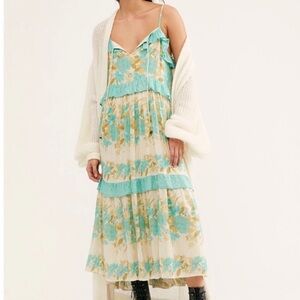 NWOT Spell Teal and Cream Floral Midi Dress